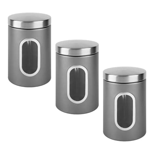 Image of Lotsdonxia 3 Piece Stainless Steel Kitchen Canister Set, 11x17.5cm Food Storage Jars for Tea, Coffee, Sugar & Dry Goods, Durable Pantry Organiser