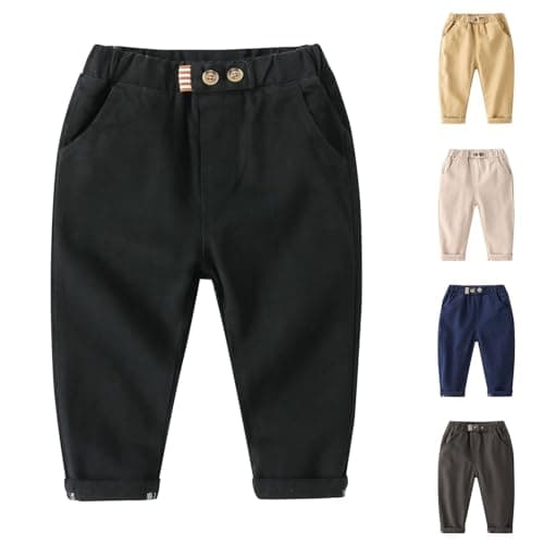 Image of Baby Boys Toddler School Unifor𝐦 Jogger Pants Elastic Waist Trousers with Pocket Solid Color Chino Pants Work Pants Formal Pants for Juniors (Navy, 12-18 Months)