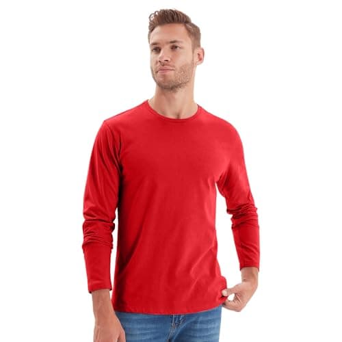 Image of NetSetUK Mens Valueweight Long Sleeve T-Shirt Crew Neck 100% Cotton T Shirts Men Casual Pullover Long Sleeve Tee for Workwear or Sports Activities Red