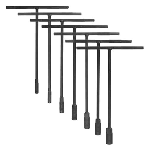 Image of sourcing map 7pcs T-Handle Wrench Socket 6/8/10/11/12/13/14mm Metric High Carbon Steel 6-Point Spanner Socket with Long Reach for Motorcycle Bicycle Car Repair, Gray-Black