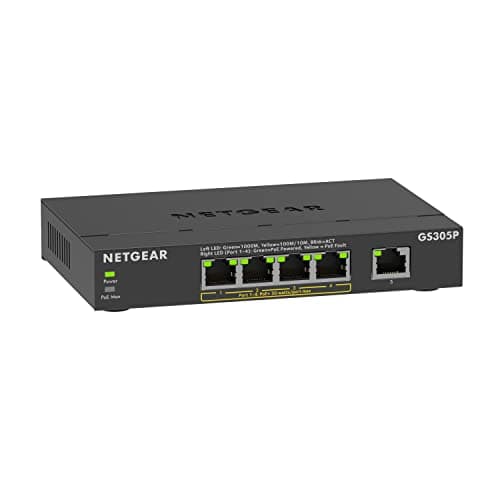 Image of NETGEAR PoE Switch 5 Port Gigabit Ethernet Plus Network Switch (GS305PV3) - with 4 x PoE+ @ 63W - Desktop or Wall Mount