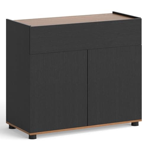 Image of TANGZON Buffet Sideboard, 2 Door Storage Cabinet with Push-to-Open Design, Drawer, Raised Edges & Anti-tipping Kits, Wooden Kitchen Cupboard Unit Organiser for Dining Living Room Hallway (Black)