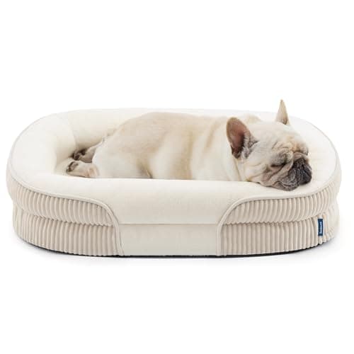 Image of Bedsure Orthopedic Dog Beds Medium - 360° Oval Bolster Medium Pet Bed Sofa for Senior Dogs with Waterproof Washable Cover, Ultra-Soft Fleece Supportive Couch, Cream, 76x51x16.5cm