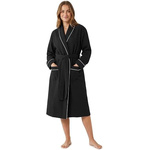 Image of Get Trend Women’s Waffle Bathrobes S-2XL, Cosy Shawl Collar Robes, Lightweight Ladies Dressing Gowns, Loungewear Housecoat Gift for Her (L, Black)