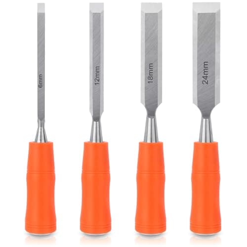 Image of 4 Pcs Wood Chisel Sets, Wood Carving Chisels for Woodworking DIY, Wood Chisels with Bevel Edge and Ergonomic Handle, Chizzle Set for Wood Carving Sculpting Carpentry Wood Tools 6mm, 12mm, 18mm, 24mm