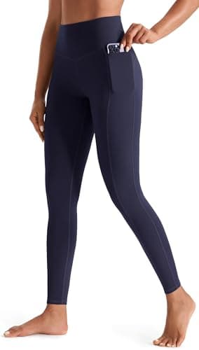 Image of JOYSPELS Women's Gym Leggings with Pockets - High Waisted Tummy Control Full Length Yoga Pants for Workout, Running, Daily Leisure Navy Blue L
