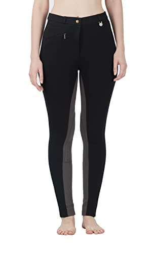 Image of Avon Equine Women's Cotton/Lycra Horse Riding Jodhpurs with Front Pocket Ladies Soft Stretchy Two Tone Jodhpurs Jods Pants (36, Black/Grey)
