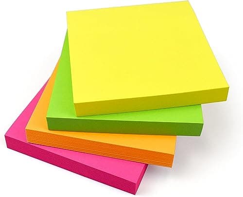 Image of 400 Bright Sticky Notes 76x76mm (3"x3") 4 Pads of 100 Sheets - Colourful Memo Notes in Yellow, Pink, Orange, Green or Peach - Note-Taking, Reminders, Checklist