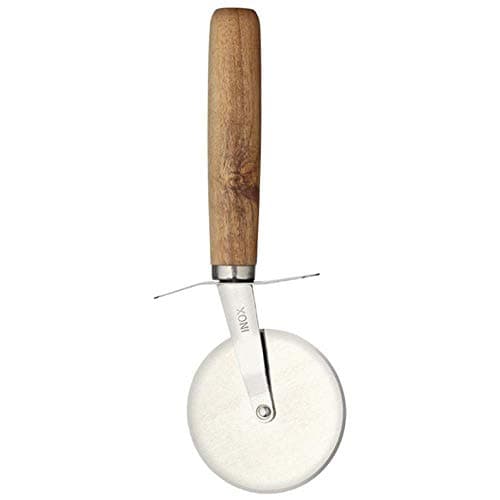 Image of KitchenCraft World of Flavours Pizza Cutter Wheel with Hand Carved Wooden Handle, Stainless Steel, 19.5cm (7.5'')