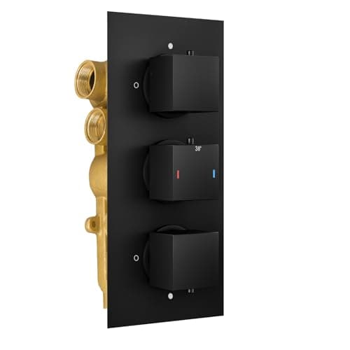 Image of Matt Black 3 Dial 3 Way Square Concealed Thermostatic Shower Valve