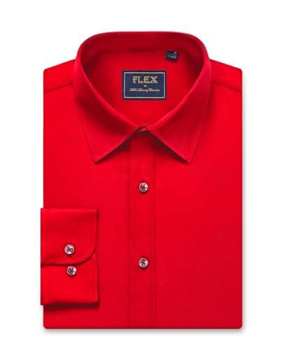 Image of siliteelon Mens Shirts Long Sleeve Cotton Formal Dress Red Work Regular Fit Wrinkle Free Wedding Business Stretch Men's Shirt XL