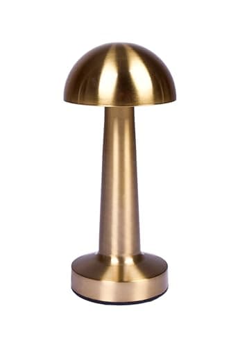 Image of TEKLED® Steel Mushroom Table Lamp 3 Lighting Colors Brightness | Dimmable Decorative LED with Touch Control |1800 mAh, USB Rechargeable Desk Lamp| for Bedroom, Living Room, Cafe, Bar - Antique Brass