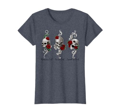 Image of Hear No Evil See No Evil Speak No Evil Rose Skull Tattoo T-Shirt