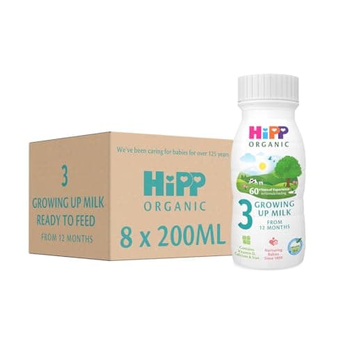 Image of HiPP Organic 3 Growing up Baby Milk Ready to feed liquid formula, From 12th months 200ml (Pack of 8)