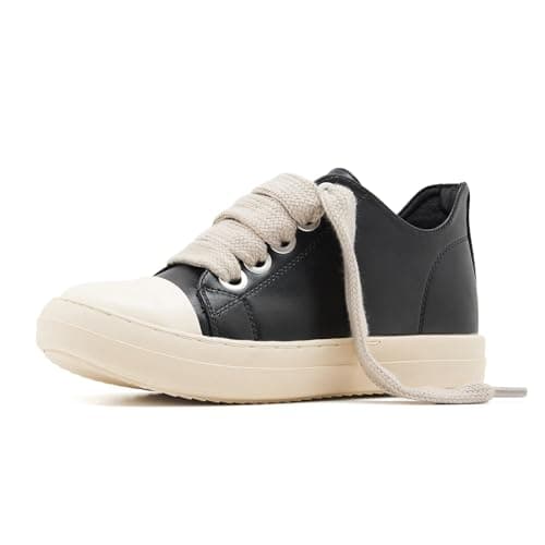 Image of ATBELL Low Top Sneakers for Women Jumbo Lace-Up Comfort Walking Shoes Wide Eyelets Trainers Casual Canvas Shoe, Black, 6 UK
