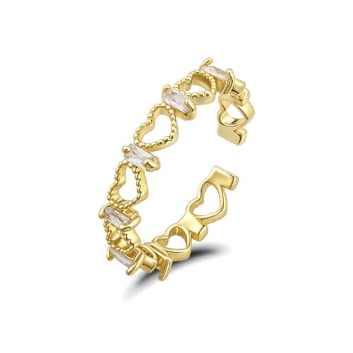 Image of Weviway 14K Gold Plated Heart Ring, Adjustable, CZ Crystal Band, Party Jewellery for Women and Girls