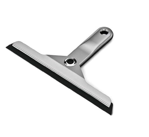 Image of simplehuman BT1071 Foldaway Shower Squeegee with Suction Holder for Bathroom Shower Door, Window, Glass Cleaning, Easy Streak-Free Clean, Rustproof, Brushed Die-Cast Zinc + Anodised Aluminium