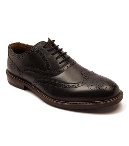 Image of Thomas Crick 'Waldew' Men’s Leather Brogue Shoes | Formal Lace‑Up Wingtip Oxford Shoes | Comfortable, Durable, Stylish for Classic Formal & Smart Casual Black