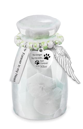 Image of Gredstar Cremation Urns for Dog Cat Ashes, Small Ceramic Keepsake Urn with No longer by my side Charms - Memorial Sympathy Gift for Pet Loss, Decorative Vase with Soft Colour Glaze