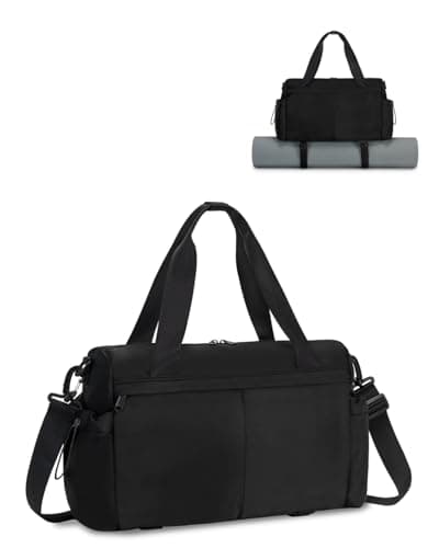 Image of Small Gym Bag Womens with Yoga Mat Holder and Wet Compartment, Yoga Mat Bag with Bottle Pocket, Mini Travel Bag with Shoulder Strap for Weekend Overnight, Black