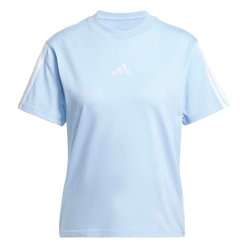 Image of adidas Women's Essentials 3-Stripes Sleeve Cotton T-Shirt, Glow Blue/White, L
