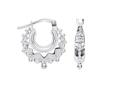 Image of Sterling Silver Victorian Style Gypsy Creole Hoop Earrings - 15mm