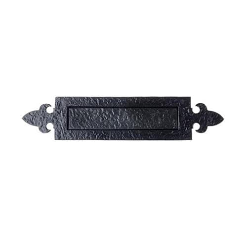 Image of Ironmongery Solutions® Black Antique Heavy Duty Cast Iron Postal Door Knocker Letter Box Plates (Fleur De LYS)