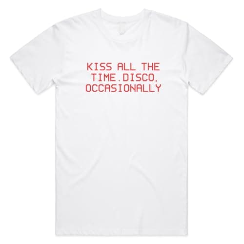 Image of Sanfran Clothing Kiss All The Time. Disco Occasionally T-Shirt Tee Top Harry Album Merch Tour Concert Unisex Red Y2K 90s White - Small