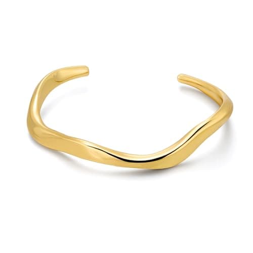 Image of ALEXCRAFT Gold Bangle Cuff Bracelets for Women, 14K Goldplated Teardrop Waterdrop Bangle Adjustable Large Wave Twisted Curved Open Teardrop Bangles for Women Lady Gold Bracelet Trendy Jewelry Gifts