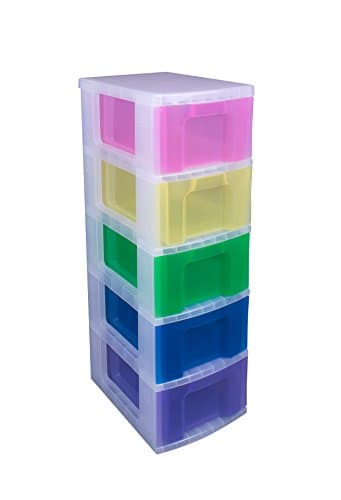 Image of Really Useful Storage Tower 5x12 Litre Drawers Clear Frame/Rainbow Drawers
