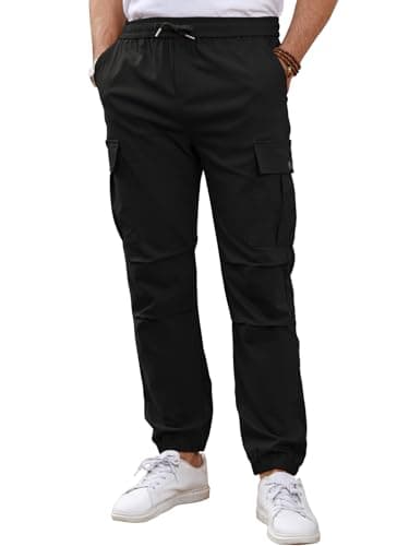 Image of Tolaler Mens Cargo Trousers Casual Joggers Pants Elastic Waist Drawstring Tapered Sweatpants Work Trousers Fit with Pockets Outdoor Black M