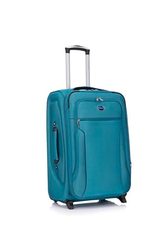 Image of Aerostar Medium 26” Lightweight Softshell Expandable Suitcase, Check in Luggage 2 Corner Wheels with Integrated Combination Lock for 15 to 20kg (Teal, 77 litres)