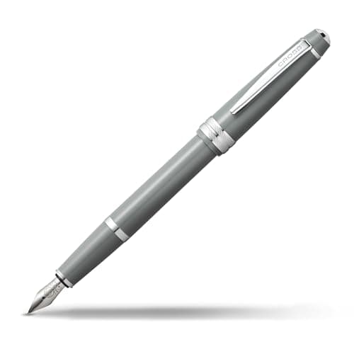 Image of Cross Bailey Light Click-Off Cap Plastic Fountain Pen with Resin Finish, Medium Fountain, includes Premium Gift Box and Black Cartridge, 1 Pack, Polished Grey