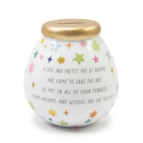 Image of Pot of Dreams Star Money Box Ceramic Savings Pot with Gold Lid – Hand Painted Piggy Bank for Coins & Notes, Break to Open Savings Jar Gift Idea