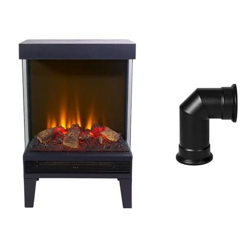 Image of Sureflame ES-9328 Black Electric Stove with Angled Stove Pipe, LED Flame Effect, 1.8kW Heat Output, Easy Plugin Installation