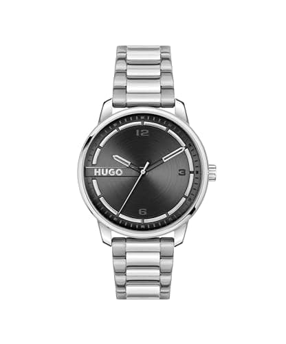 Image of HUGO Three Hand Quartz Movement Watch for Men #Stamp Collection with Silver Stainless Steel Bracelet - 1530364