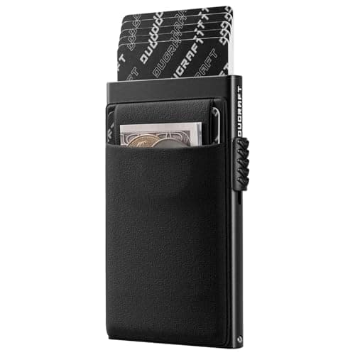 Image of DUGRAFT Men's Pop-Up Credit Card Holder Wallet - Slim RFID Blocking Aluminium Metal Wallet with Coin Pocket, Holds 6+ Cards & Cash | Minimalist Gift Box Included - UK Mens Wallets Essentials, Black