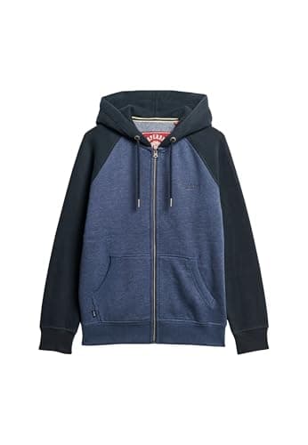 Image of Superdry Men's Essential Baseball Zip Hoodie Sweatshirt, Heritage Navy Marl/Dark Navy, L