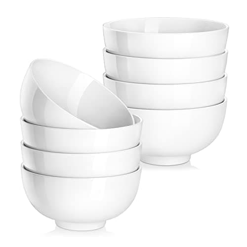 Image of MALACASA, Series Regular, 420ML Porcelain Bowl Set of 8, White Cereal Bowl/Soup Bowl/Rice Bowl/Dessert Bowl/Breakfast Bowl/Salad Bowl (12.8 * 12.8 * 6.5CM)