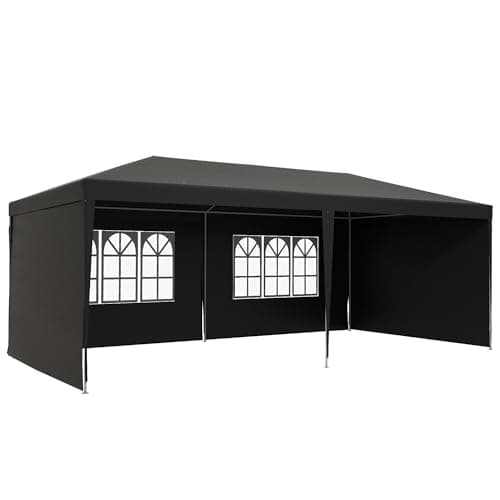 Image of Outsunny 6 x 3 m Party Tent Gazebo Marquee Outdoor Patio Canopy Shelter with Windows and Side Panels Dark Grey
