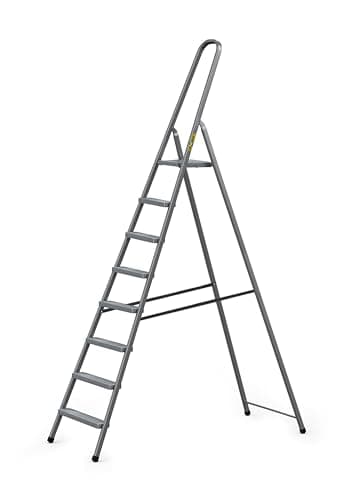 Image of DRABEST Home Steel Ladder with Powder-Coated Finish & Platform – 8-Step Foldable Step Stool – Lightweight Design – 125 kg Capacity – 55x243x8 cm