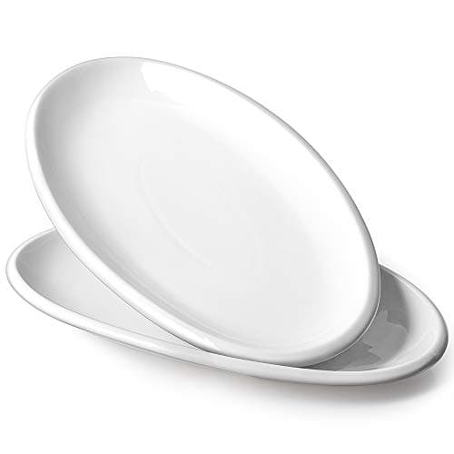 Image of DOWAN 14" Large Serving Platters, Oval Serving Plates, White Porcelain Platters Oven Safe, Dinner Plates Serving Dishes for Entertaining, Party, Meat, Appetizers, Dessert, Set of 2, Soft White
