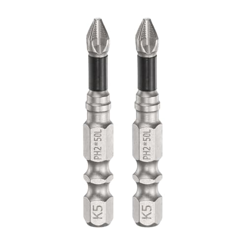 Image of sourcing map 2pcs Impact Phillips Screwdriver Bit PH2 (#2) Anti Slip Tip 1/4" Hex Shank 2" (50mm) Long Magnetic Cross Screw Driver Industrial Power Drill Bits for Remove Fastening Screws