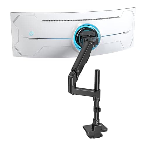 Image of BEWISER Single Tall Monitor Arm Height Adjustable,Heavy Duty Monitor Mount for 34-57 Inch Screen,Holds Up to 44 lbs,Ultrawide Aluminum Monitor Arm Mount,Black