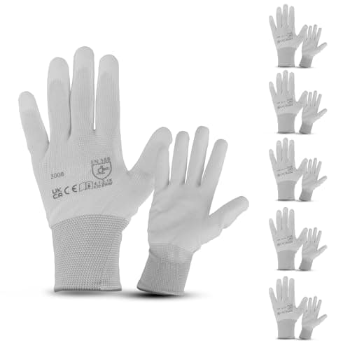 Image of Navoys 6 Pairs Lightweight Painters PU Grip Safety Work Gloves - Size Large, Men Women's, Sensitive Precision Working, Thin, Lightweight, Breathable, Ideal for Painting & Decorating, Electronics