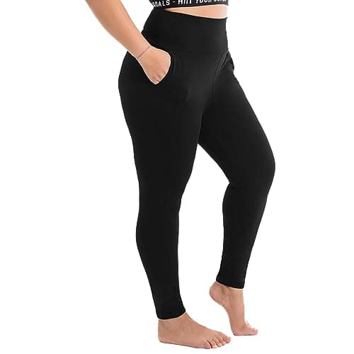 Image of Walifrey Plus Size Leggings with Pockets for Women, High Waist Opaque Tummy Control Leggings Black 3XL