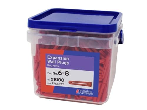 Image of Forgefix Expansion Wall Plugs Wall Plug Red 6-8 Tub 1000, suitable for most types of threaded screws, including multipurpose, general-purpose, coach screws etc.