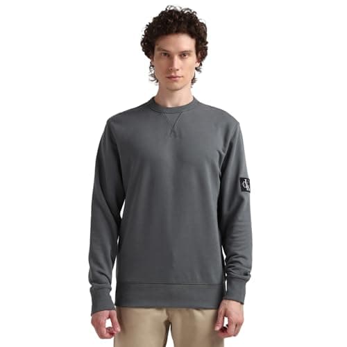 Image of Calvin Klein Jeans Men's Badge Crew Neck Sweatshirt without Hood, Grey (Endless Grey), XS