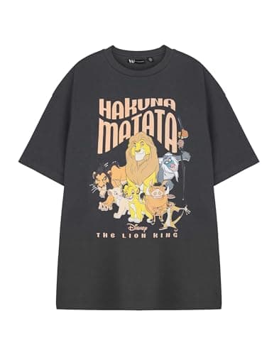 Image of Disney The Lion King Women's Graphic Tee | Hakuna Matata Grey Classic Cartoon Top | Simba Timon Pumbaa Rafiki Zazu T-Shirt | Crew Neck Short Sleeve Pull On Casual Wear | Ladies' Movie Apparel