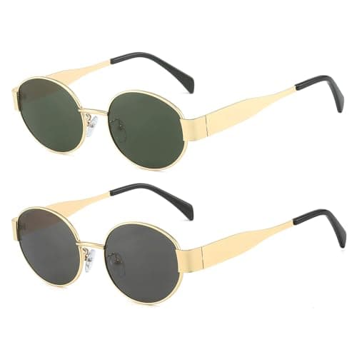 Image of YAMEIZE Retro Oval Metal Frame Sunglasses - for Women Men Classic Round UV400 Protection Small Glasses Shades Outdoor
